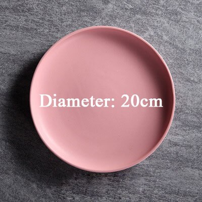 Shooting Photography Food Tableware Solid Color Ceramic Plates Simple & creativity Beef Plate Round Dessert Dish Salad Dishes: Pink 20cm