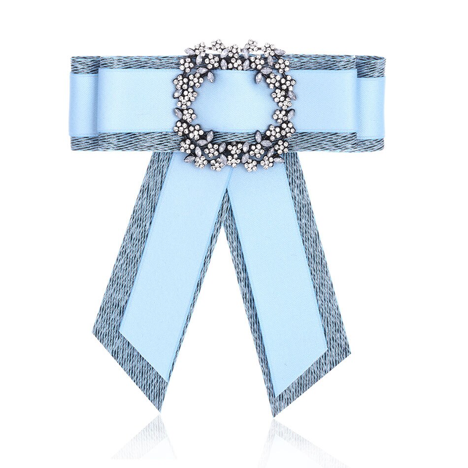 Match-Right Woman & Man Brooches Long Ribbon Big Stripe Bowknot Shirt's Bow Tie Pins Collar Accessories Brooch Jewelry SP272: BLUE