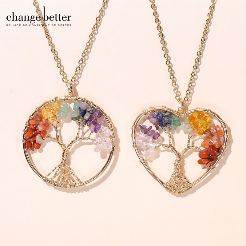 Verander Beter Goud Zilveren Kleur Ketting 7 Chakra Boom Van Het Leven Hanger Halsketting Vrouwen Mannen Roestvrij Staal HandmadeHealing Sieraden