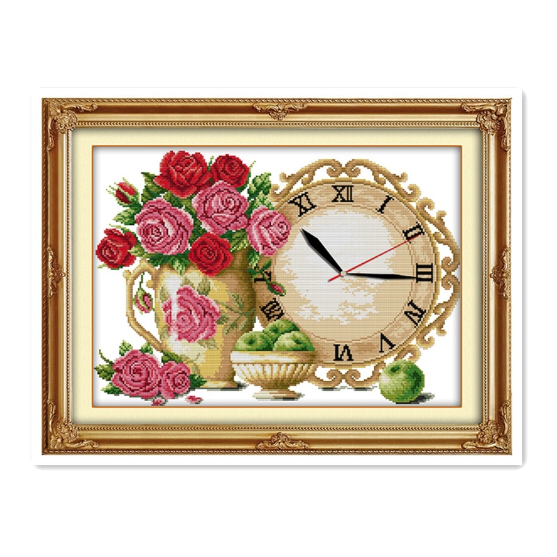 Jarrón relojes punto de cruz, 11CT 14CT aguja, hilo DMC bordado Reloj de pared muebles prácticos pinturas decorativas