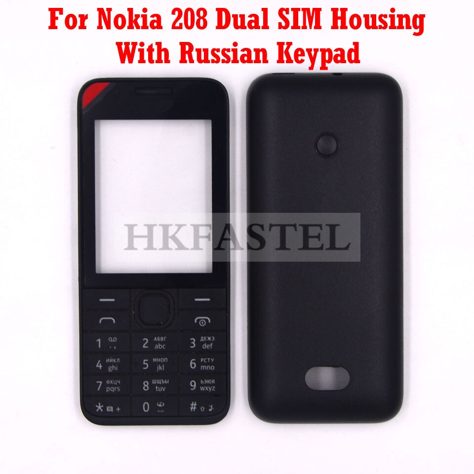 Voor Nokia 208 Single / Dual Sim-kaart Mobiele Telefoon Behuizing Cover Case + Engilish/Russisch/Hebreeuws toetsenbord: Housing Russian