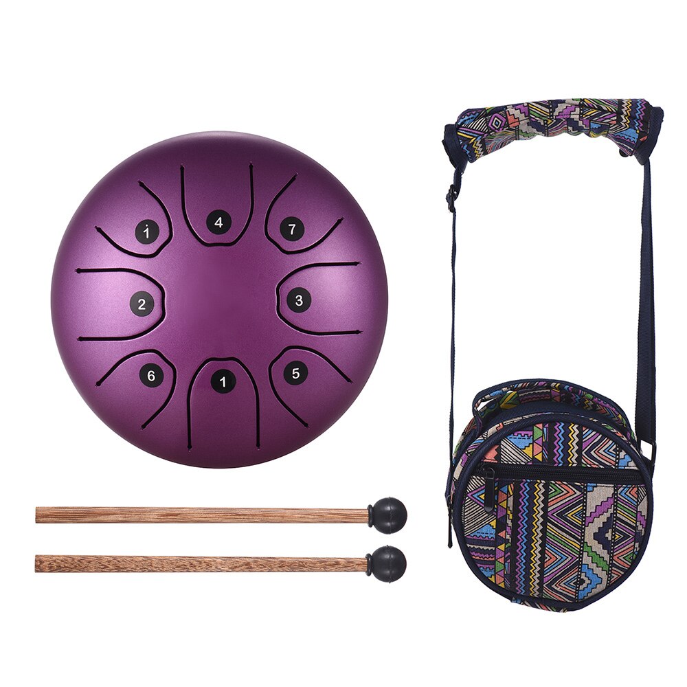 Tambor de lengüeta de acero de 8 tonos, instrumento de percusión de llave C, tambor de sartén de mano con mallas de tambor, bolsa de transporte, 5,5 pulgadas: A
