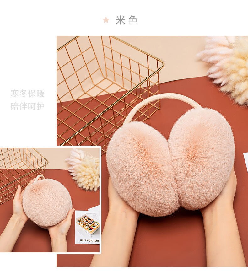 femelle en peluche adulte oreille cache-oreille hiver oreille muff mignon en peluche oreille muff: Beige