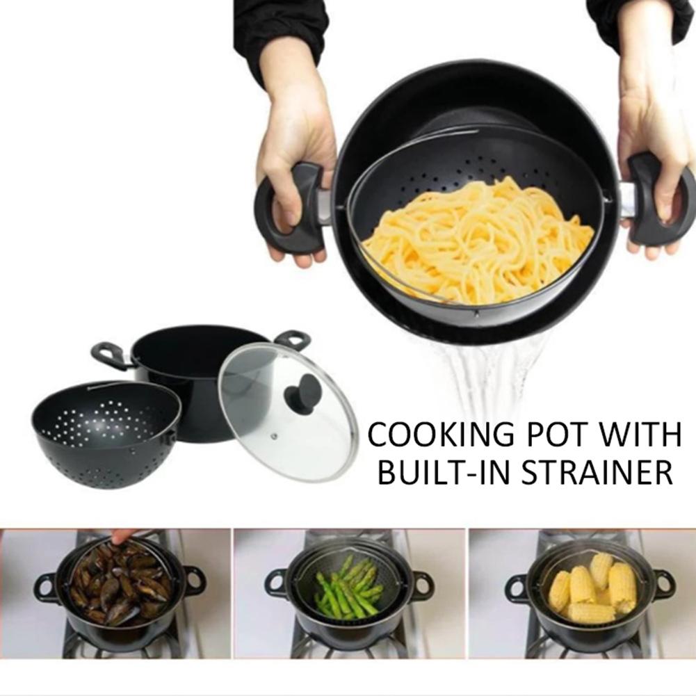 Marmite de cuisson 2 en 1 avec passoire pivotante | Pour aliments, pâtes, légumes, égouttoir, pomme de mer, vapeur, outil de cuisine