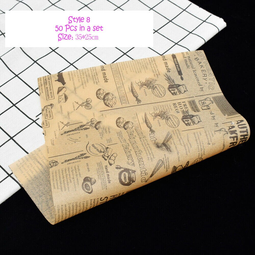 50 Uds papel encerado para alimentos grado grasa papel envolturas de alimento papel de envolver para pan Sandwich hamburguesa patatas fritas papel de envolver herramientas: H