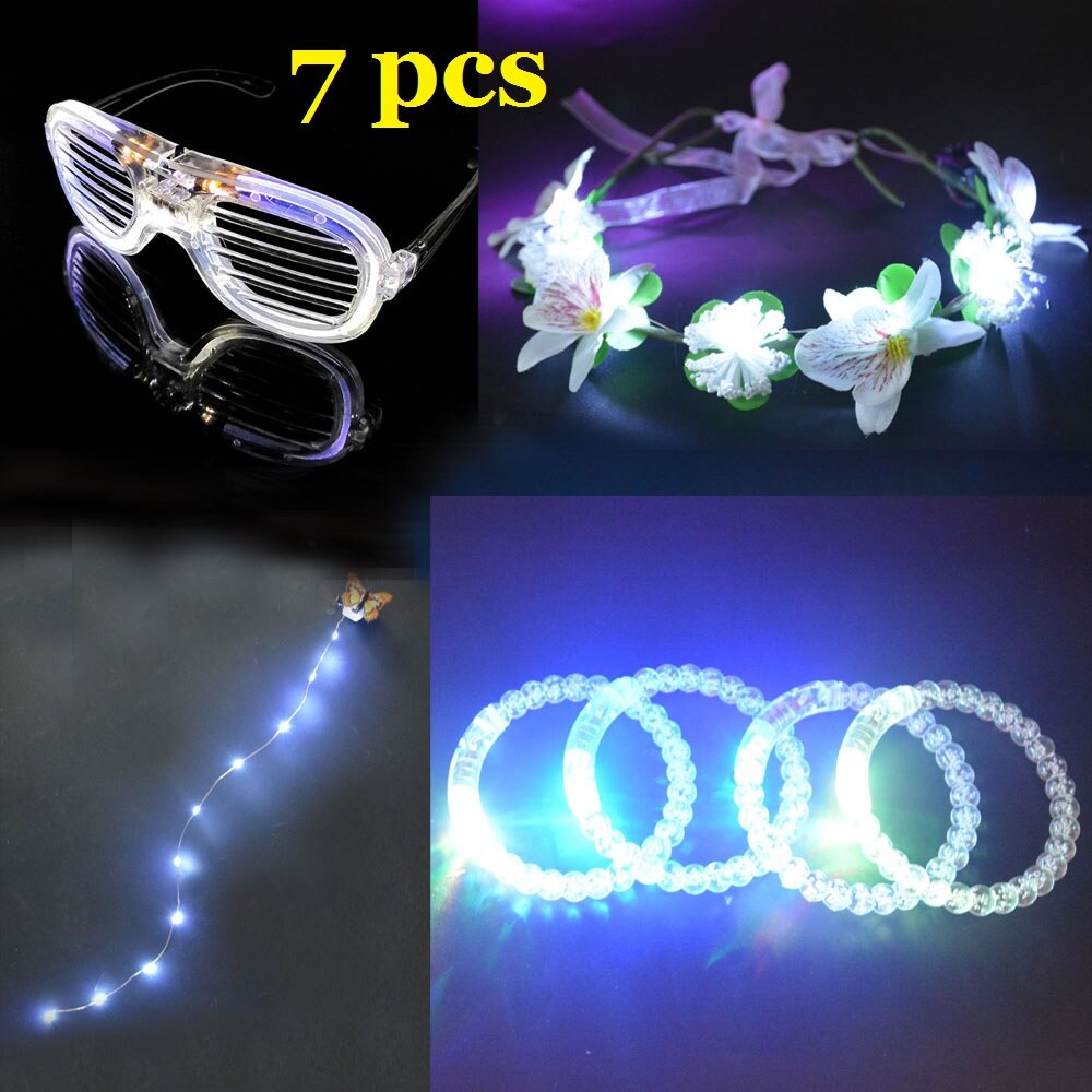 Accesorios para fiestas que brillan en la oscuridad, pulsera luminosa, herramientas de estilismo Led para el cabello, diadema con luces para el dedo, diadema de flores para niñas, cumpleaños y bodas: 1