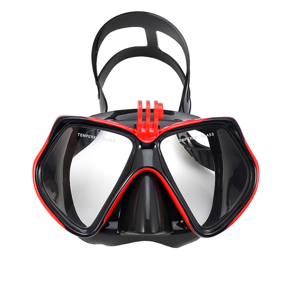 Máscara de buceo, gafas de natación para GoPro, cámara deportiva subacuática, vidrio templado, tubo de snorkel seco , adultos y jóvenes: Rojo
