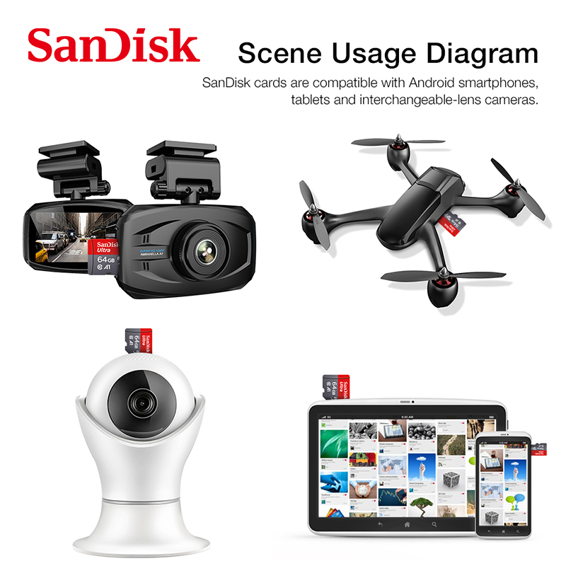SanDisk – carte Micro SD, 16 go/32 go/64 go/UHS-I go/128 go/256 go, 98 mo/s, A1, Ultra, TF, envoi rapide et Standard