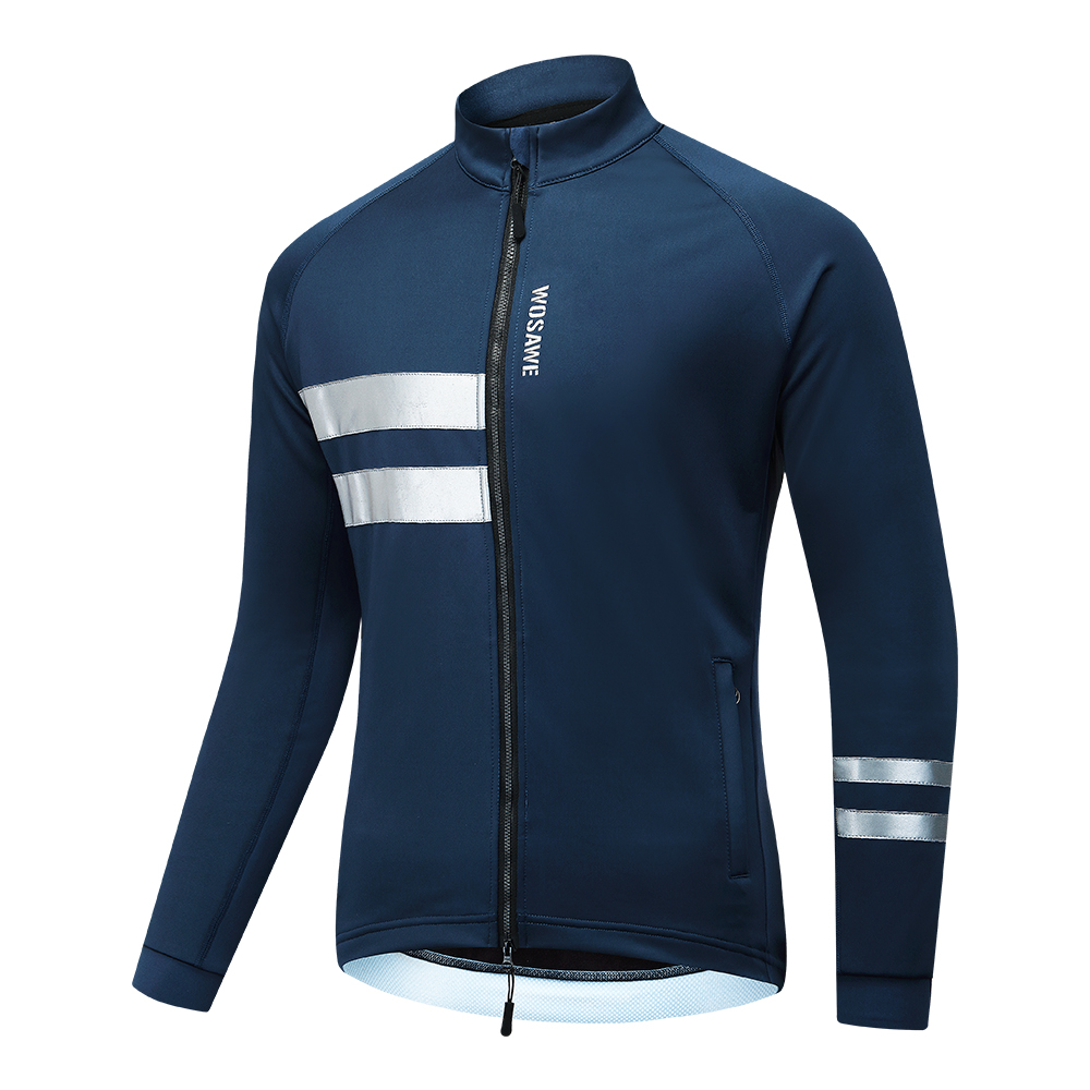 WOSAWE Men's Cycling Jacket Winter Bike Jackets Thermal Fleece Windproof Water repellent Bicycle Clothes Reflective with YKK zip: XXL / Blue