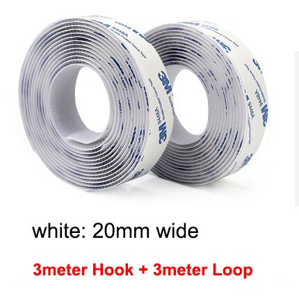 3M/Pair Self Adhesive Hook and Loop Fastener Tape 3M Hook Adhesive Tape Double Sided Sticker Carpet Gripper Pad Wall Mounting: 20mm white