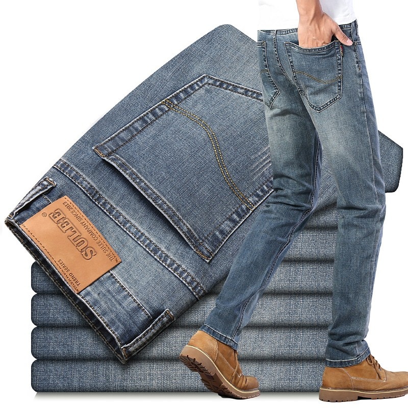 Sulee haut affaires jean automne coupe droite poids moyen pleine longueur Smart décontracté solide bouton jean