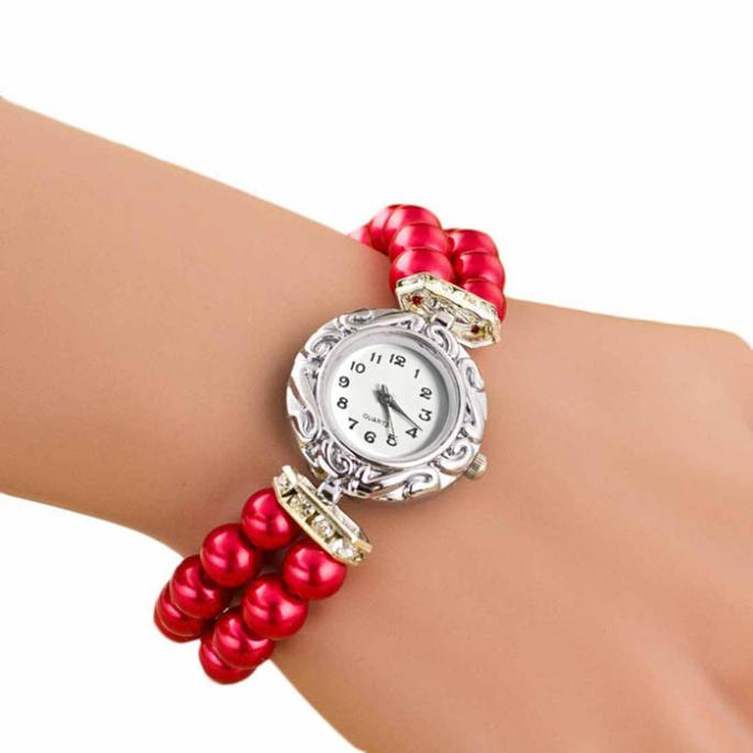 Relojes Mujer Women Students Beautiful Brand Golden Pearl Quartz Bracelet Watch Ladies OCT1003: rd