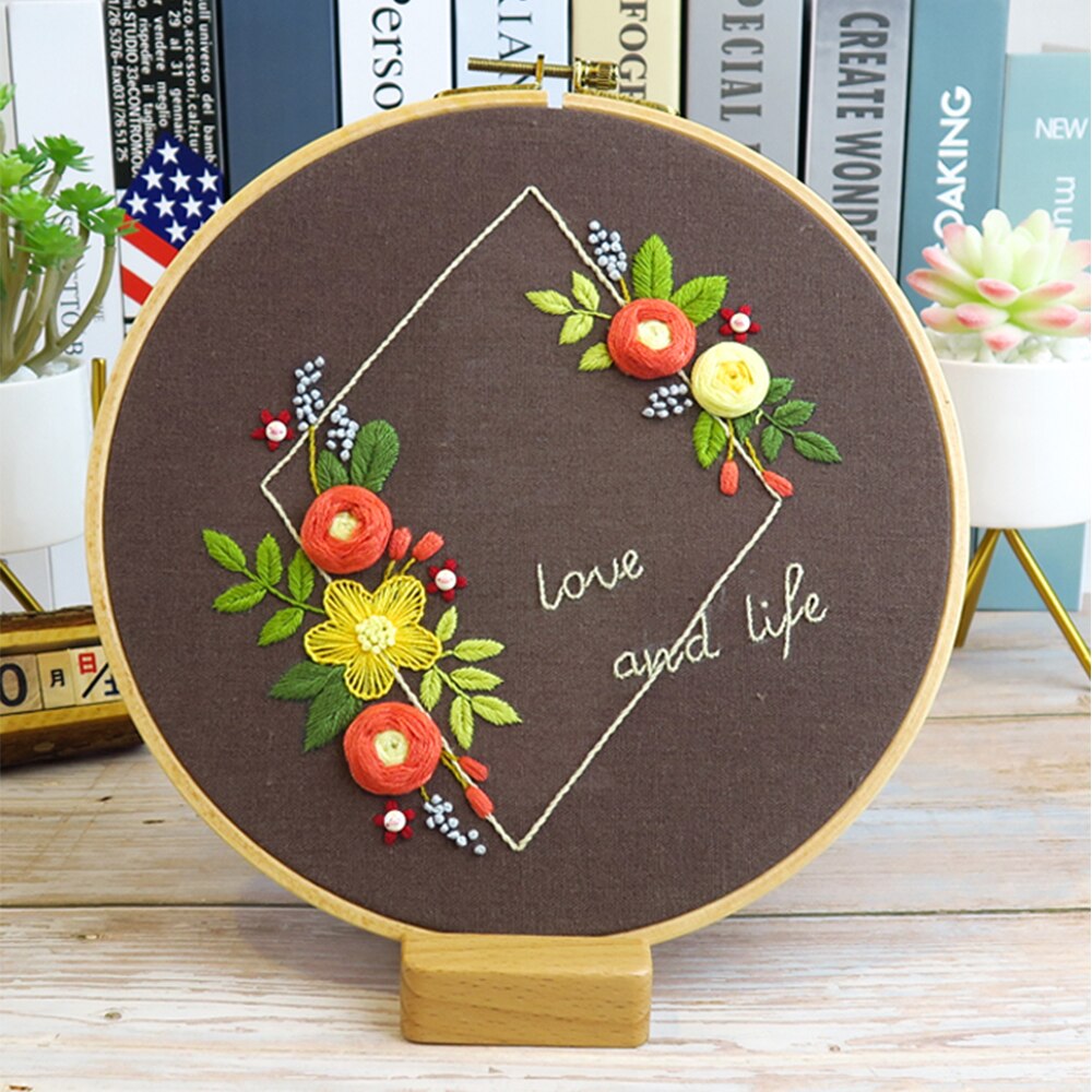 Flower Printed Embroidery Kit for Beginner Needlework Cross Stitch Set Handmade Sewing Art Wall Embroidery Painting Home Decor: No hoop kit