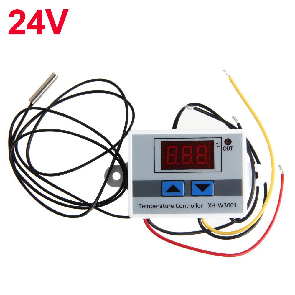Digital led temperaturregulator 12v 24v 220 vac xh -w3001 til inkubator køling opvarmning switch termostat ntc sensor  #25: 24v