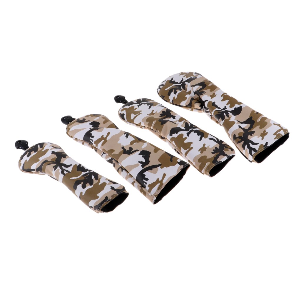 4 Stuks Pu Universele Waterdichte Golf Club Headcover 460cc Driver Hout Hoofd Covers 1 3 5 Ut Golf Club Head covers Vervanging: Camo Brown