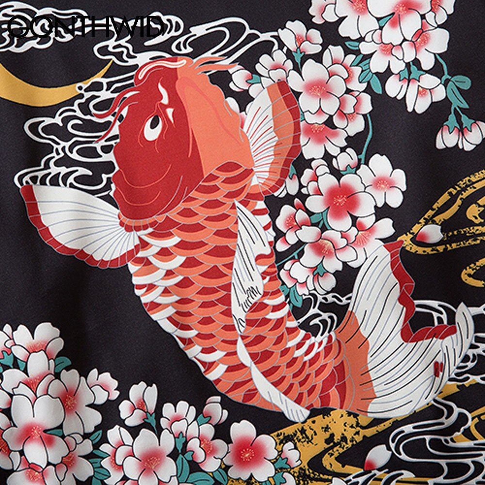 Gonthwid kimono neuletakki takit paidat miesten karppi kala koi kirsikankukkia print japanilainen avoin etupaita causal yukata topit