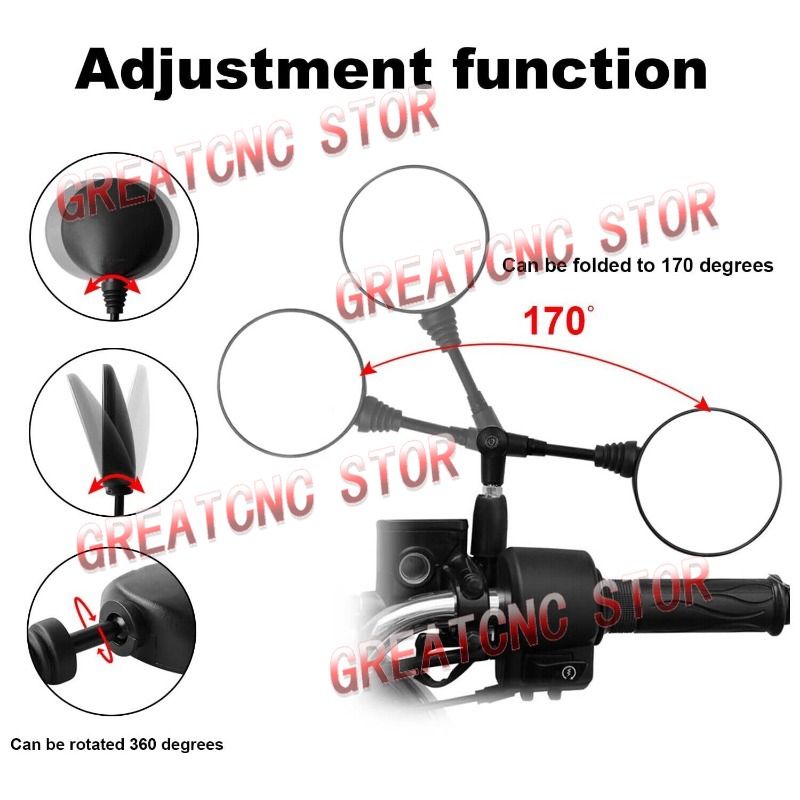 Um par preto universal espelho retrovisor da motocicleta anti-queda dobrável espelho redondo espelho lateral da motocicleta