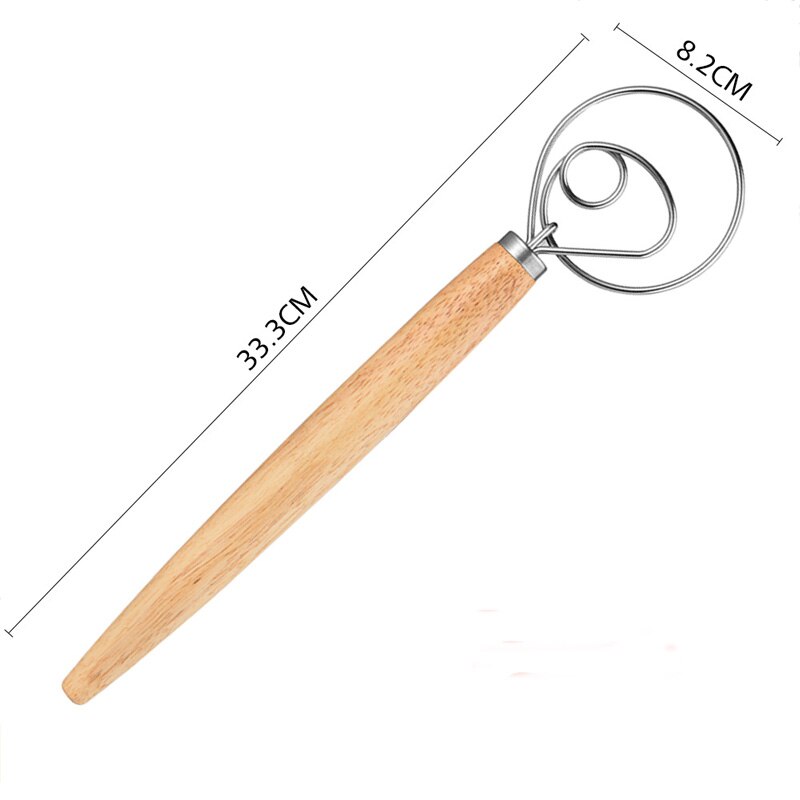 Stainless Steel Danish Dough Whisk Wooden Handle Pizza Bread Dough Mixing Whisk Tool Kitchen Baking Tools Artisian Blender: style 1