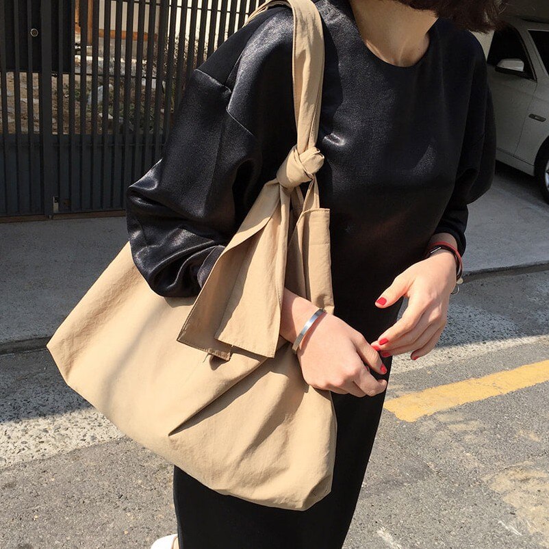 Koreansk stil lærred kvinder håndtaske stor kapacitet sommer skuldertasker afslappet rejsetaske indkøbstasker dame store totes