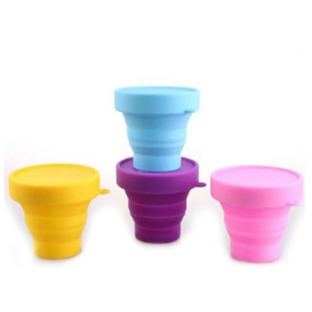 Gobelet pliable rétractable en Silicone, Portable, 201-300ml, avec couvercle, télescopique, gobelet d'eau pour voyage en plein air, 1 pièce