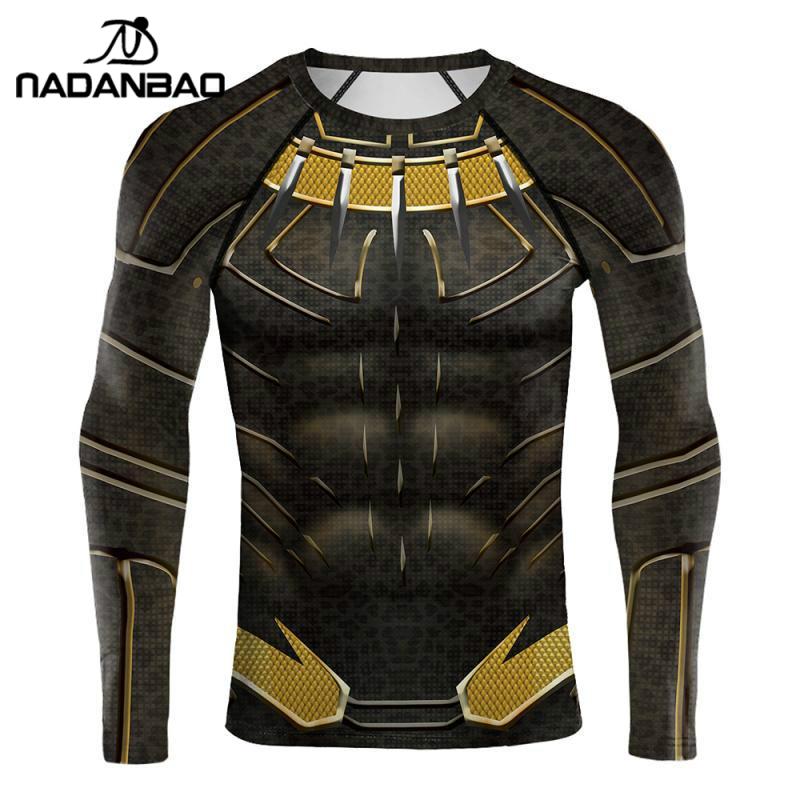 Nadanbao, disfraz de Pantera Negra, camiseta para hombres adultos, impresión 3D, camisetas de compresión de LICRA de superhéroe, nuevas camisetas de Yoga para hombres