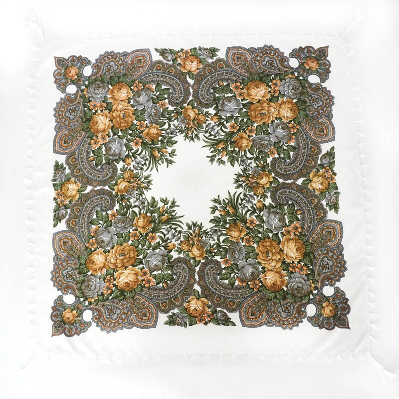 90*90cm châles russes pour femmes, écharpes nationales en coton imprimé, foulards russes rétro à franges, bandanas, pashminas d'hiver pour dames: 11
