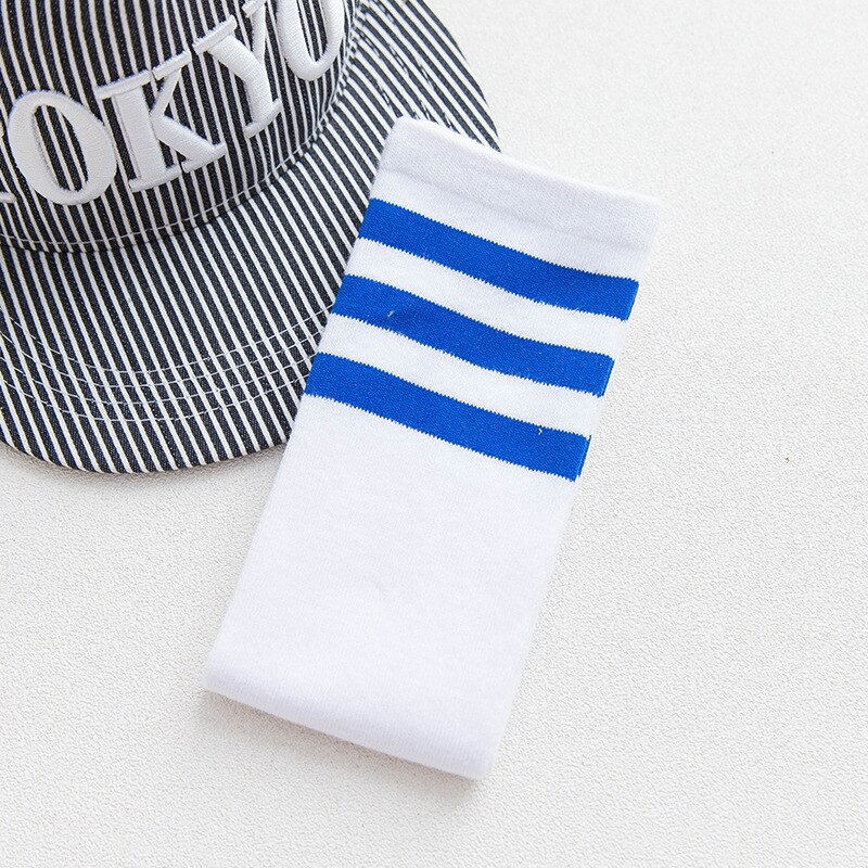 Chaussettes montantes pour enfants | Chaussettes de sport, pour vieux garçons et filles, bandes de Football, pataugeoire en coton, blanc, style de Skate, pour enfants, Tube Long: White Blue Lines