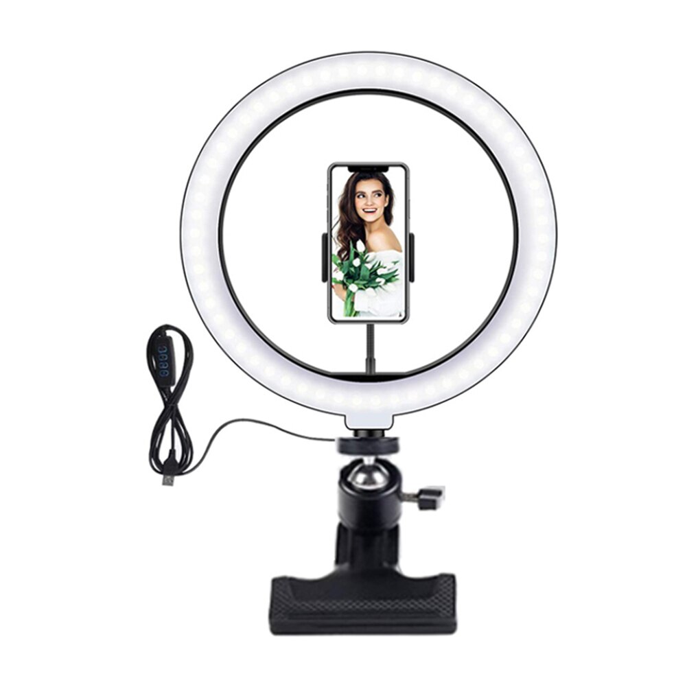 Video Conference Lighting Kit Clip on 10 inch LED Ring Light with Phone Holder Bluetooth Remote for Laptop PC Monitor Live Strea