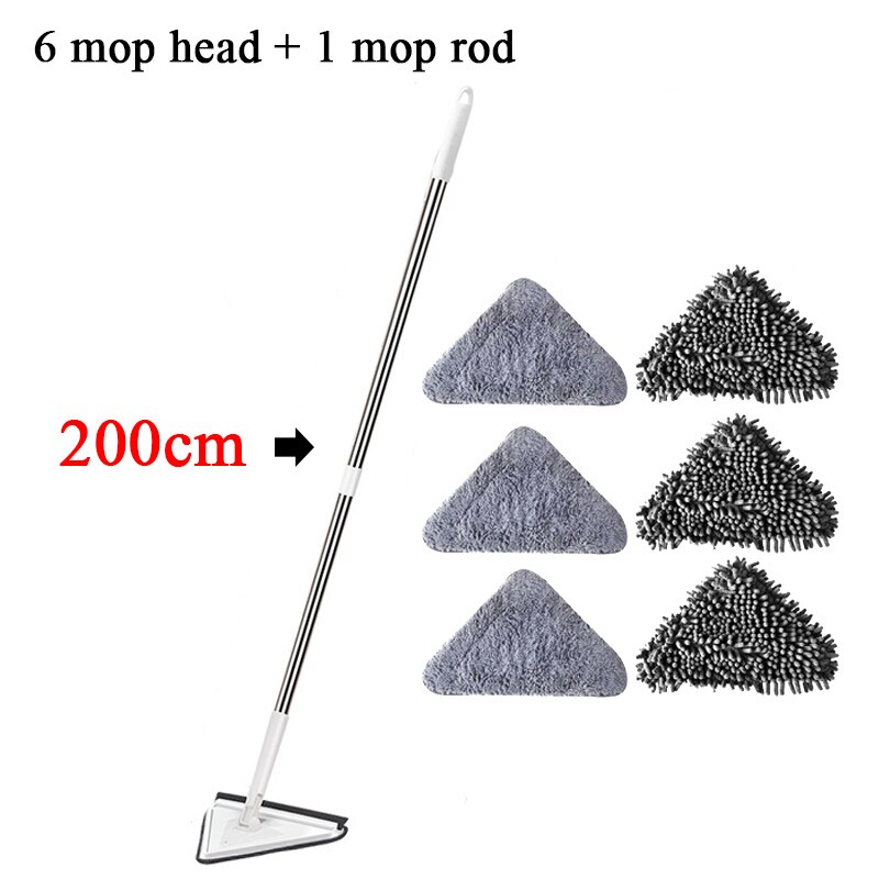 200Cm Multi Driehoek Mop Extensible Huishoudelijke Cleaning Lazy Mop Microfiber Vlakmop Badkamer Glas Floor Cleaner 180 ° Rotatie: 6 Wipes and 1 Mop