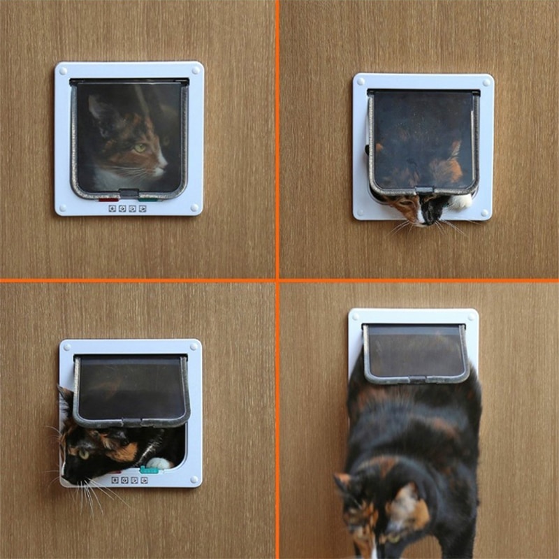 Lockable Pet Door 4 Way Dog Cat Kitten Door Security Flap Gate Pet Supplies Small Animal Size S M L XL Cat Cage Products