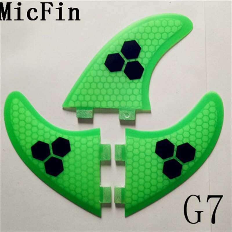 hotsales FCS G7 surf fins with fiberglass honeycomb for surfing size L 3pcs/set: Light Green