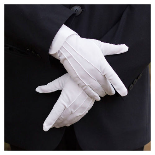 Guantes de esmoquin blanco para hombre, uniforme Formal, banda de guardia, guantes blancos, ocasiones formales, boda, mago