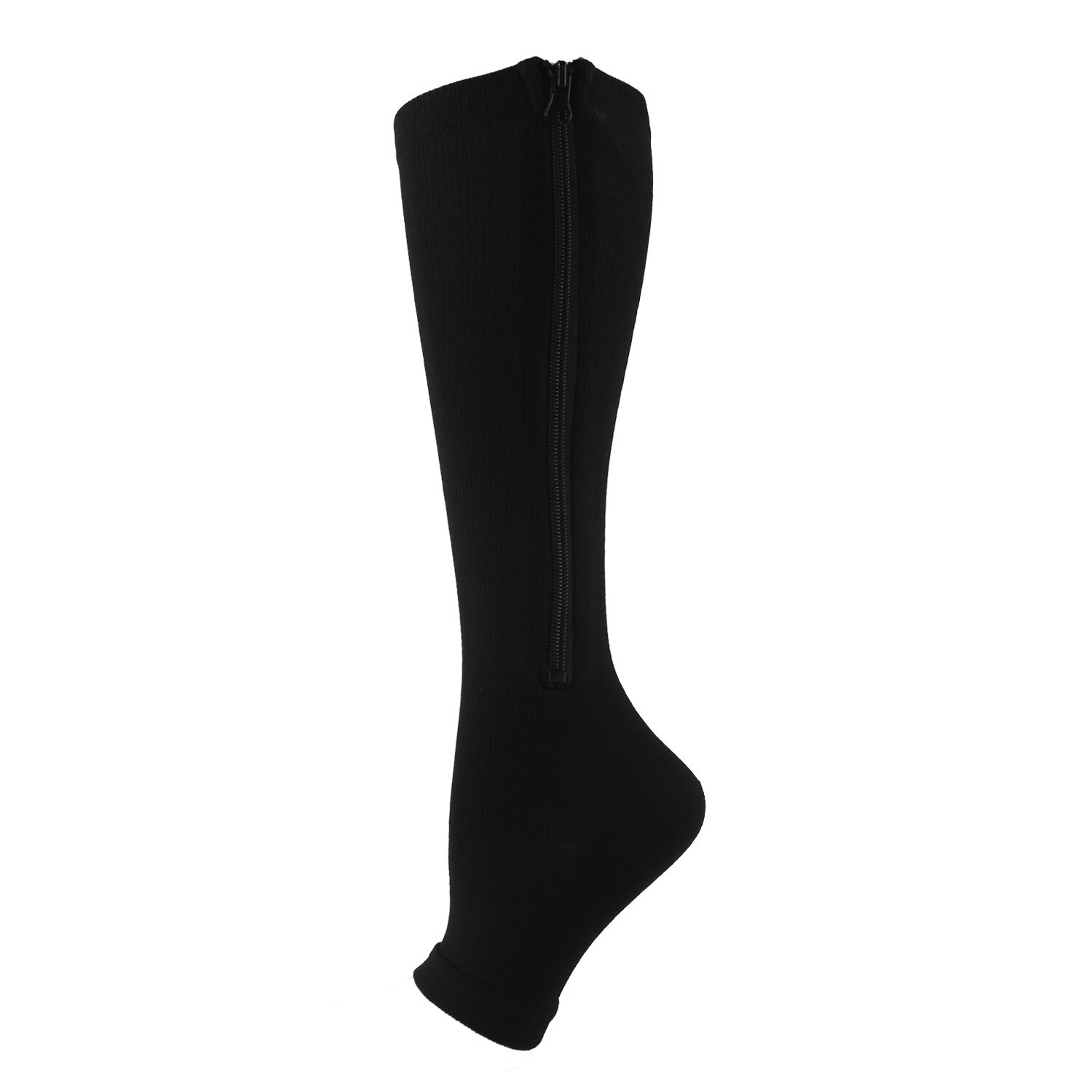 HYSAIXIA Calzini a compressione Calzini compressivi a pressione per polpaccio con cerniera Open-toe Tinta unita Uomo Donna Non coprire le dita dei piedi Calzini con zip: XL / Black