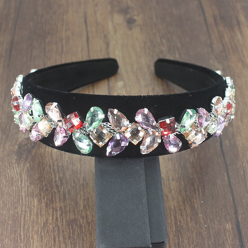 Luxus Vintage Samt Haar Zubehör Rot Schwarz Kristall Barock Hairband Elegante Strass perle Stirnband Für Frauen hochzeit: colorful headband