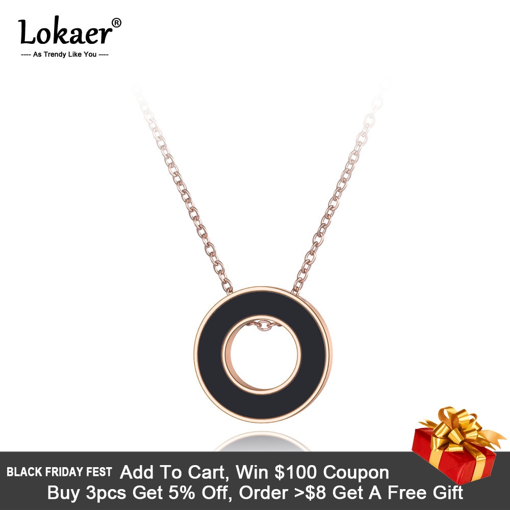 Lokaer Office Stainless Steel Black Acrylic Pendant Necklaces Jewelry Rose Gold Chokers Necklace For Women Girls Collier N19012