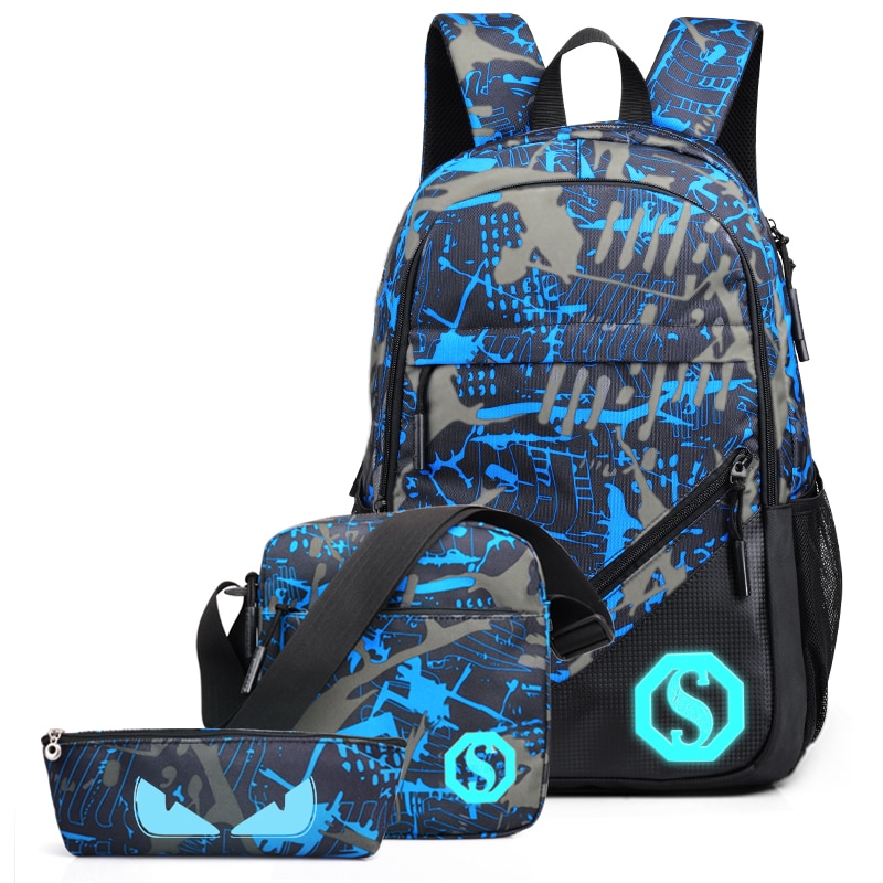 2pcs Bag Set Boys School Bags Waterproof Large Backpack Teenagers Bagpack High School Backpack for Boy Girls Student Chest Bag