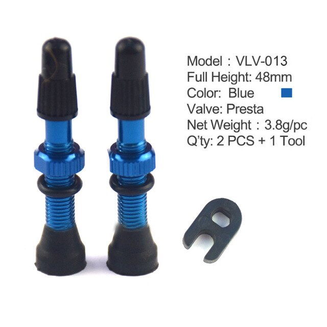 2 unids/set bicicleta válvula Presta por carretera Mtb bicicleta neumáticos sin cámara de aire Kit de válvula de 40/60/80mm latón Core madre de accesorios de bicicleta: Blue 48mm