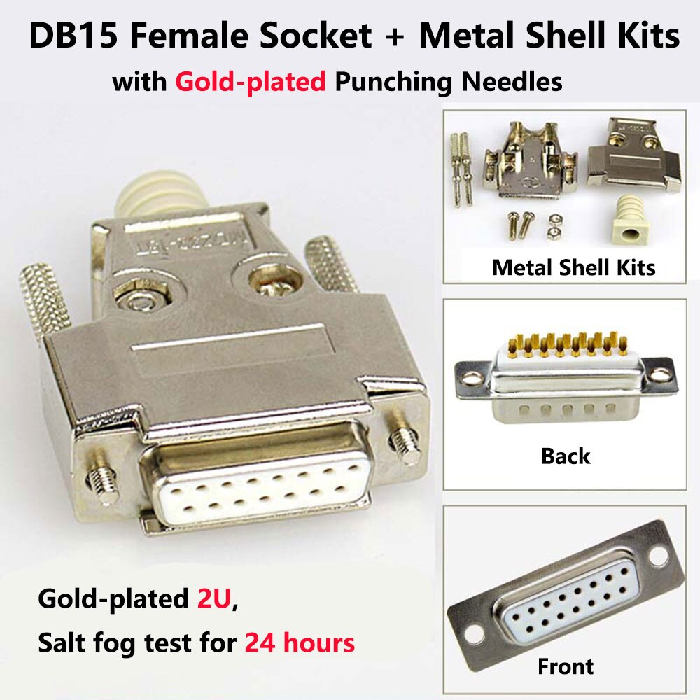 DB15 Mannelijke Plug/Vrouwelijke Socket Metalen Shell Kit 2 Rijen 15 Pin Serial Port Connector Socket D-SUB15 Adapters: Female Gold Punching