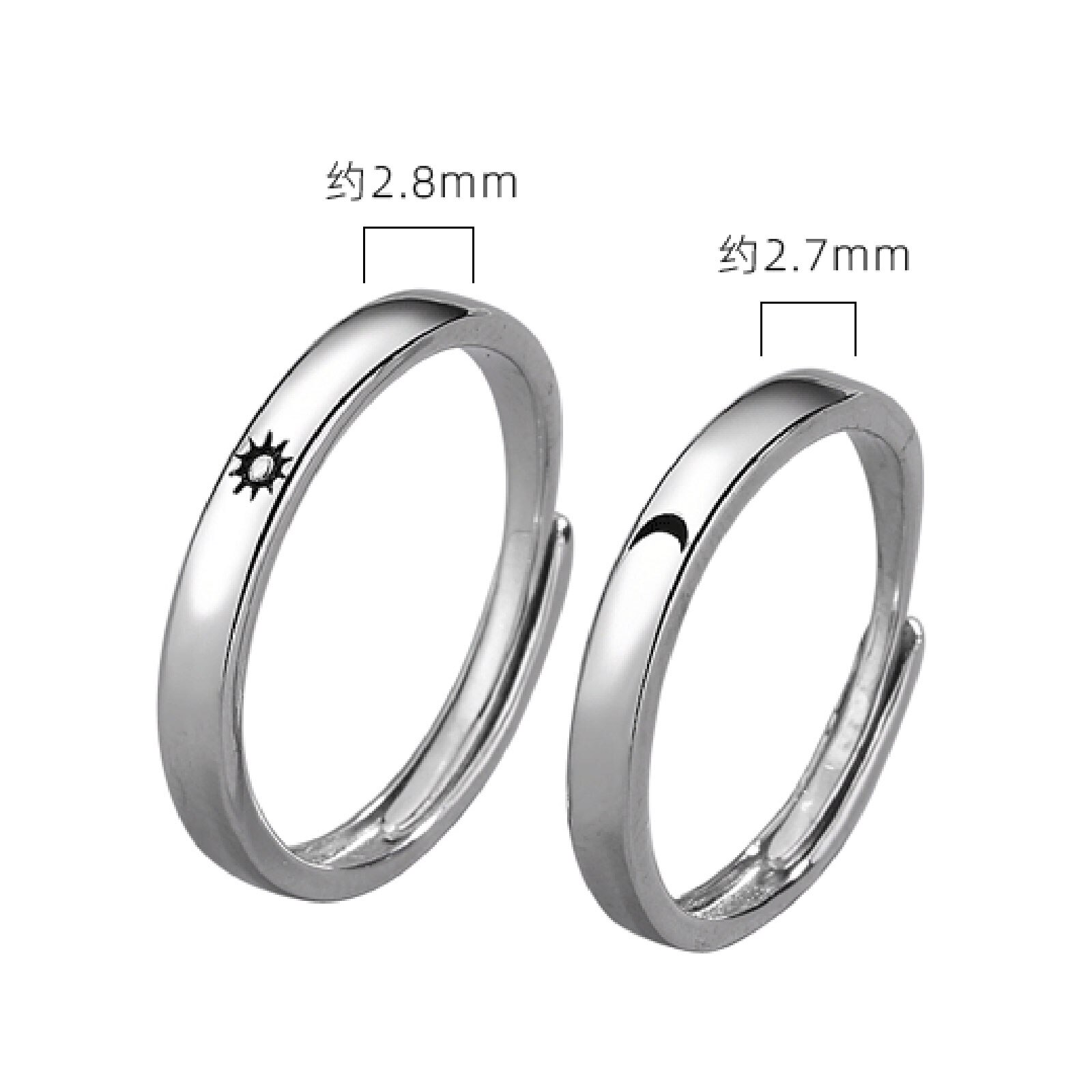 Mode Eenvoudige Opening Zon Maan Ring Minimalistische Zilveren Kleur Zon Maan Verstelbare Ring Voor Mannen Vrouwen Paar Engagement Sieraden