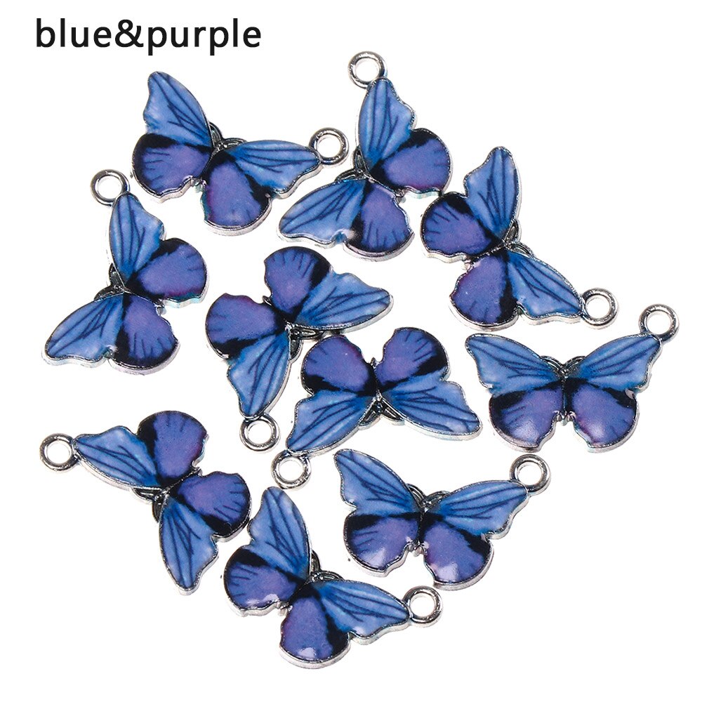 Colgantes de mariposa de esmalte azul, accesorios de joyería hechos a mano, 10 piezas: blue purple