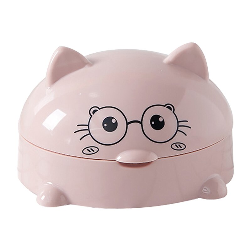 Porte-savon chat dessin animé mignon avec couvercle, boîte porte-savon, étui de rangement de salle de bains, nettoyage fournitures de salle de bains: Pink