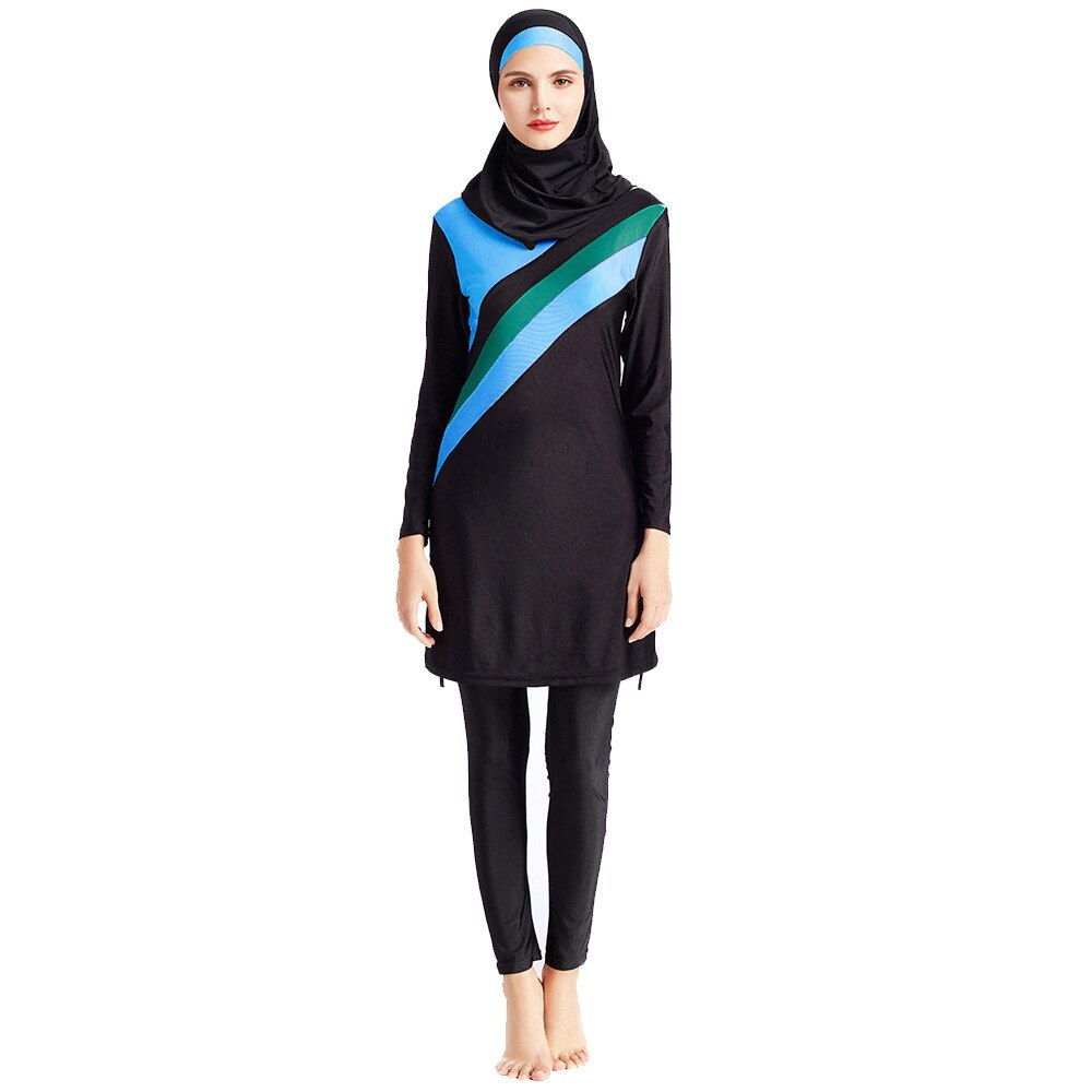 Abbigliamento spiaggia per Musulmani Maglia A Manica Lunga Completa Della Copertura Alla Moda Burkini Hijab Islamico Costume Da Bagno Vestiti di Nuoto Insieme Del Vestito Più Il Formato 6XL: sky blue / M