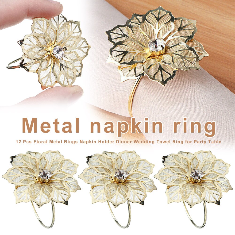 12 Stuks Mooie Bloemen Metalen Ringen Servethouder Diner Bruiloft Handdoek Ring Voor Party Servet Ringen XH8Z