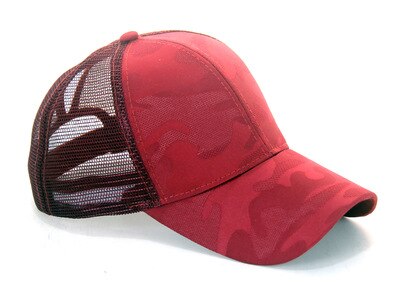 Mærke stil kvinder hestehale kasket rodet boller hestehue solid afslappet justerbar mesh baseball hat: Rødvin