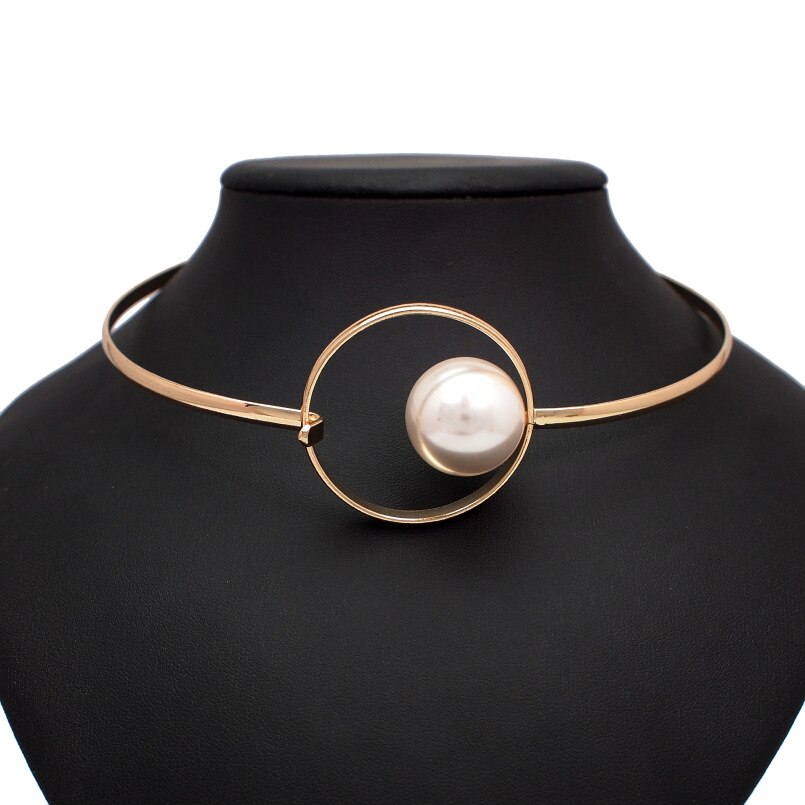 MANILAI Big Imitation Pearl Metal Torques Chokers Necklaces For Women Statement Bib Collar Necklace Minimalism Jewelry