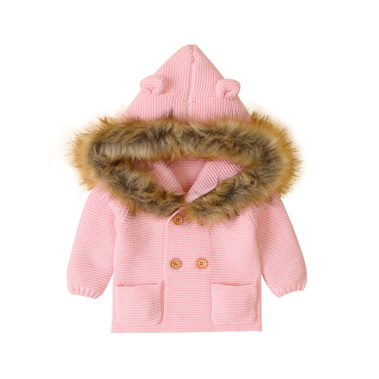 Kerst Undefined Baby Kleding Peuter Baby Onder Jongen Meisje Effen Kleur Trui Hooded Knit Faux Kraag Tops Warme Jas: Roze / 6m