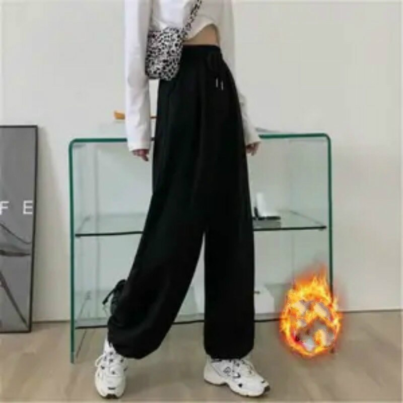 Pantalon de survêtement gris pour femme, Baggy, de sport, à la , noir, jogging, Streetwear, automne: 4 / M