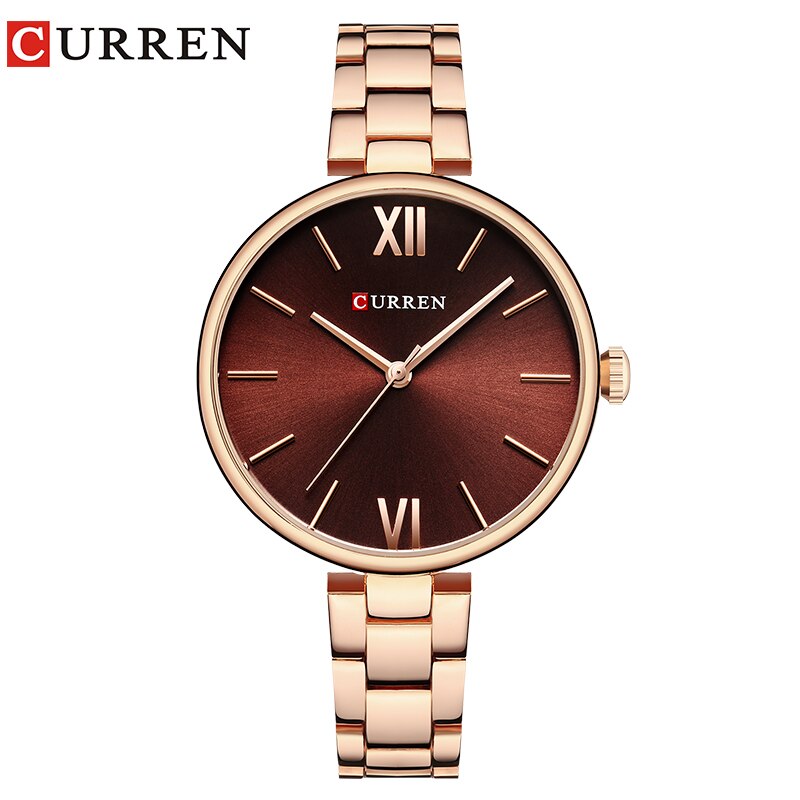 CURREN Vrouwen Horloge Mode Luxe Horloge Reloj Mujer Rvs Vrouwelijke Klok Quartz Armband Horloge Klok: rose coffee