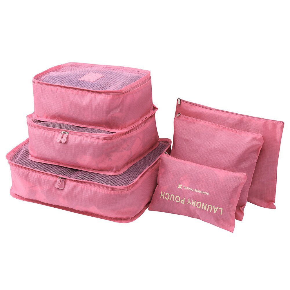 6pcs Waterproof Travel Storage Bag Clothes Packing Cube Luggage Organizer Sets Nylon Home Storage Travel Bags: Hot Pink
