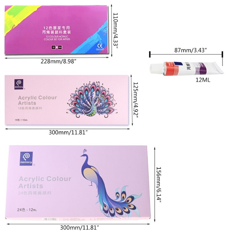 12/18/24 Colors 12ML Tube Acrylic Paint set Art Painting Drawing Tools For Kids DIY Water-resistant